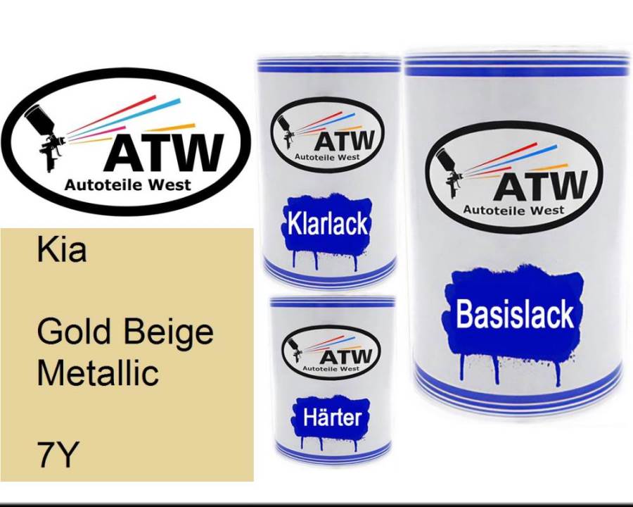 Kia, Gold Beige Metallic, 7Y: 500ml Lackdose + 500ml Klarlack + 250ml Härter - Set, von ATW Autoteile West.